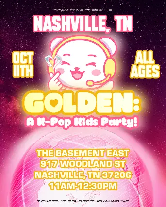 Event artwork: GOLDEN: A K-Pop Kids Party! — The Basement East — Nashville — 11 October 2026